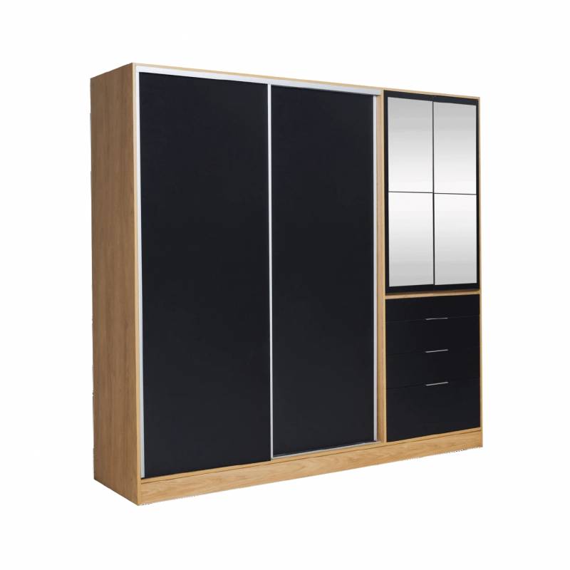 Ricchezze Murano Placard 4 Puertas 4 Cajones 2.07 C/Espejo Hickory/Negro
