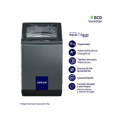 Drean Lavarropas Superior 11Kg 700Rpm Lpdr1165Lg Ecoinverter Gris