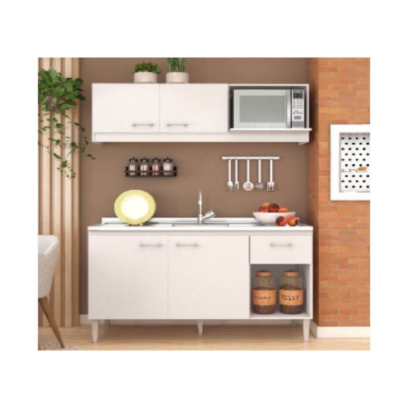 De France Cocina Combo Cocina 1.20Mts Bajo+Alacena C/Mesada Centro Relleno De Cemento Blanco